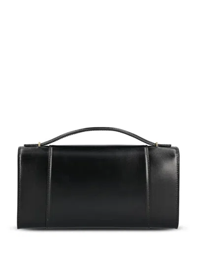 Balenciaga Hourglass Leather Top Handle Clutch In Black