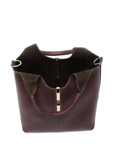 Tod's Leather Mini Tote Bag With Branded Metal Bar Accessory In Sand