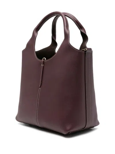 Tod's Leather Mini Tote Bag With Branded Metal Bar Accessory In Sand