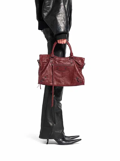 Balenciaga Le City Medium Crinkled Leather Top-handle Bag In Burgundy