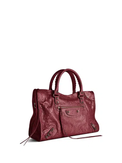 Balenciaga Le City Medium Crinkled Leather Top-handle Bag In Burgundy
