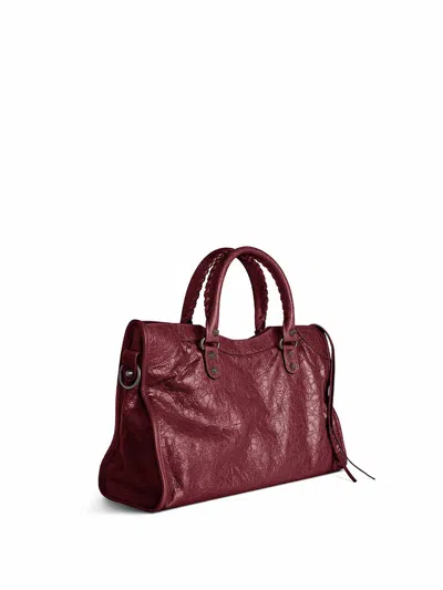 Balenciaga Le City Medium Crinkled Leather Top-handle Bag In Burgundy