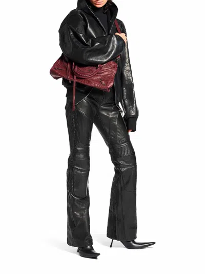 Balenciaga Le City Medium Crinkled Leather Top-handle Bag In Burgundy