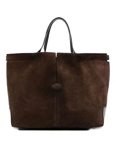 Tod's Di Bag Folio Medium In Suede In Brown