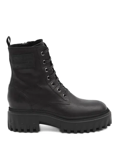 Hogan H700 Chunky Biker Boots In Leather In Black