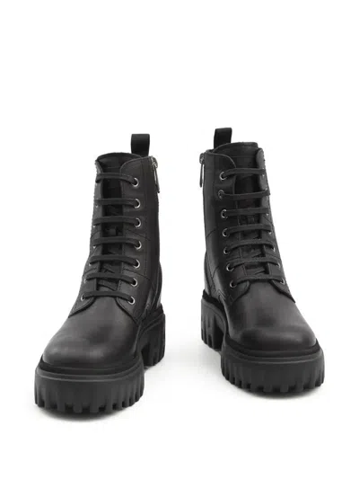 Hogan H700 Chunky Biker Boots In Leather In Black