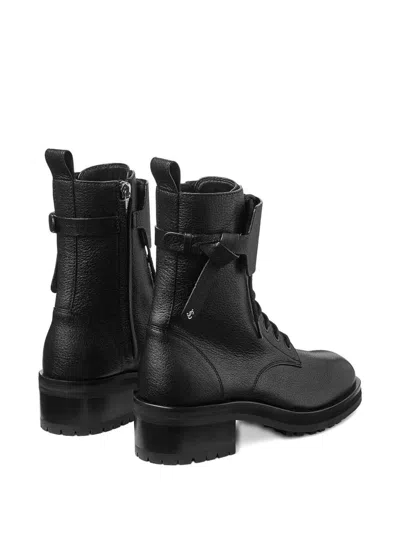 Jimmy Choo Rosabel Flat Black Leather Ankle Boots In Nude