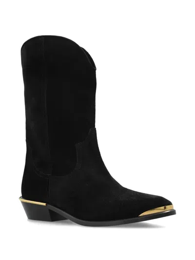 Isabel Marant Block Heel Suede Boot With Gold Trim In Black