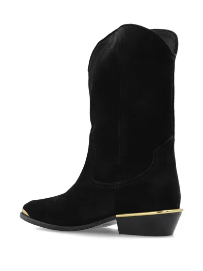Isabel Marant Block Heel Suede Boot With Gold Trim In Black