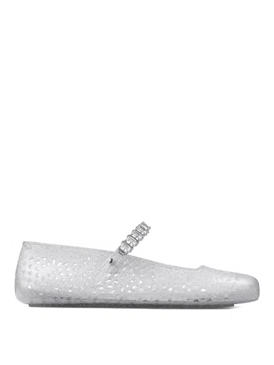 Jimmy Choo Square Toe Ballerinas With Crystal Strap In White
