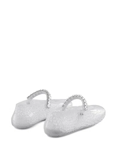 Jimmy Choo Square Toe Ballerinas With Crystal Strap In White