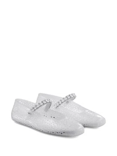 Jimmy Choo Square Toe Ballerinas With Crystal Strap In White