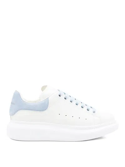 Alexander Mcqueen Oversize Sneakers In White And Light Blue Calf Leather In Animal Print