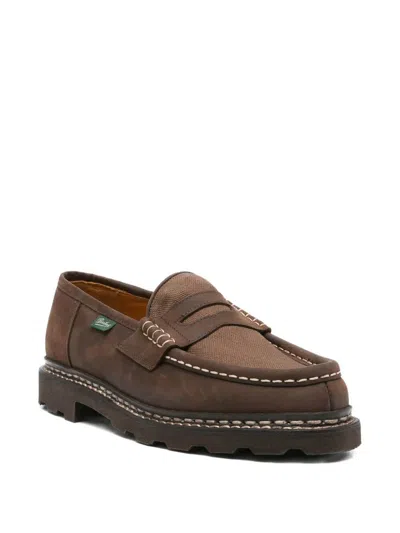 Paraboot Reims Suede Loafers With Canvas Inserts Shoes In Brown