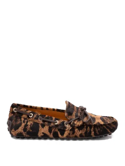 Tod's Leopard Print Leather Slip-on Loafers With Signature Rubber Outsole In Multi
