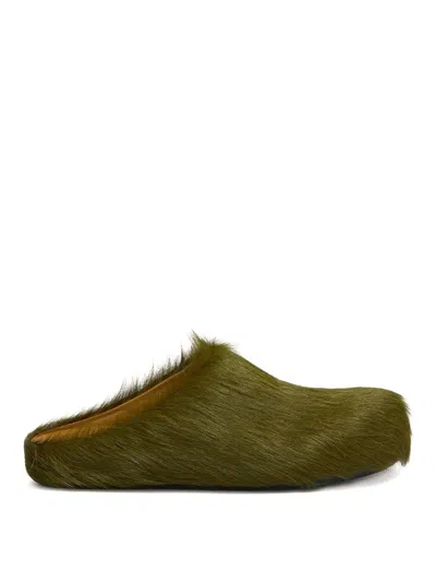 Marni Long Hair Calfskin Fussbett Sabot In Green