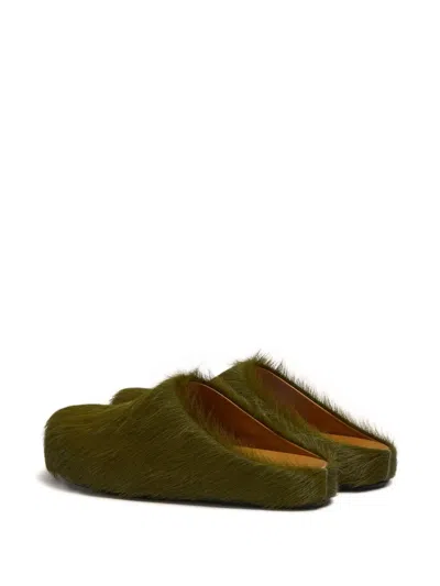 Marni Long Hair Calfskin Fussbett Sabot In Green