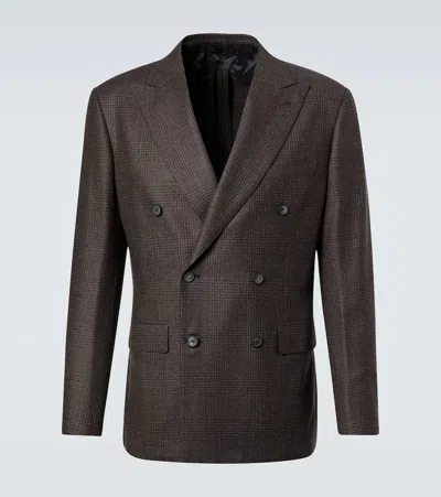 Brioni Prince Of Wales Check Wool Blazer In Brown
