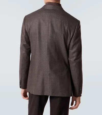 Brioni Prince Of Wales Check Wool Blazer In Brown