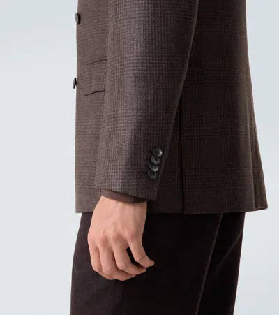 Brioni Prince Of Wales Check Wool Blazer In Brown