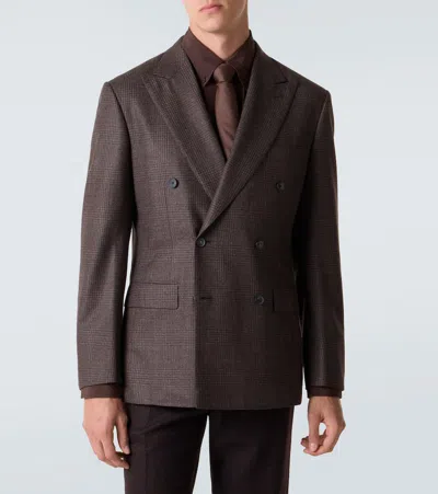 Brioni Prince Of Wales Check Wool Blazer In Brown