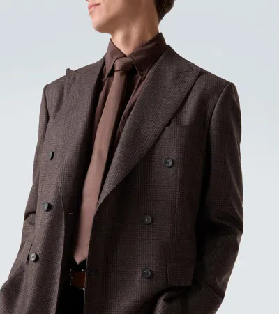Brioni Prince Of Wales Check Wool Blazer In Brown
