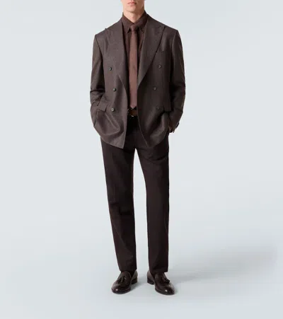 Brioni Prince Of Wales Check Wool Blazer In Brown