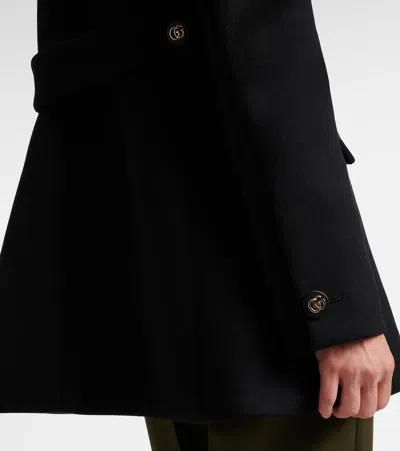 Gucci Wool Coat With Horsebit Buttons In Black