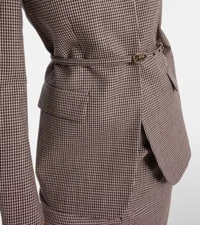 DOUBLE G格纹束带羊毛西装式外套