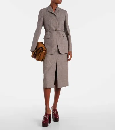 DOUBLE G格纹束带羊毛西装式外套