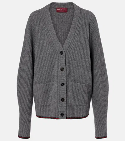 Gucci Womens Dusty Dark Grey Mc Oversized Rib Wool Knitted Cardigan Xs In Gray