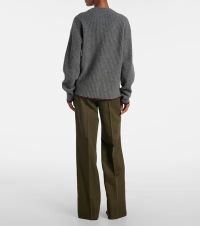 Gucci Womens Dusty Dark Grey Mc Oversized Rib Wool Knitted Cardigan Xs In Gray