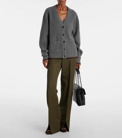 Gucci Womens Dusty Dark Grey Mc Oversized Rib Wool Knitted Cardigan Xs In Gray