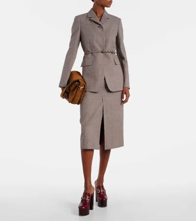 格纹羊毛中长半身裙