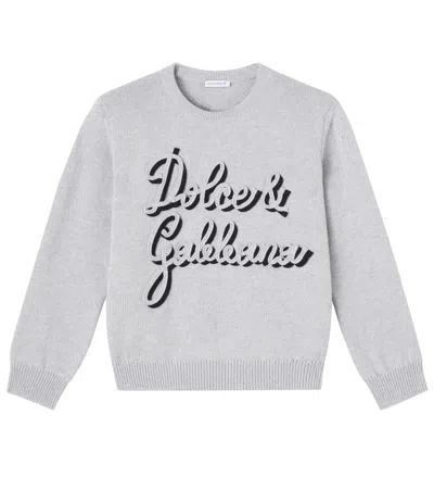 Dolce & Gabbana Logo Virgin Wool Sweater In Gray