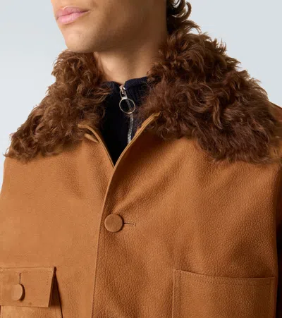 Plan C Shearling-trimmed Suede Field Jacket In Brown