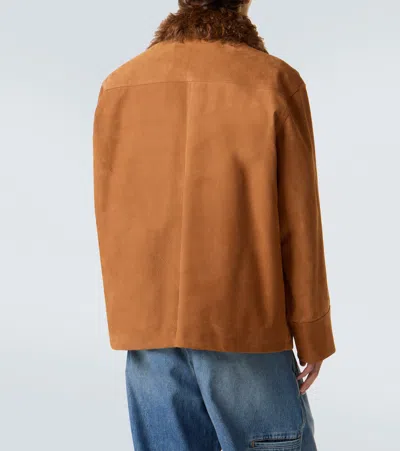 Plan C Shearling-trimmed Suede Field Jacket In Brown