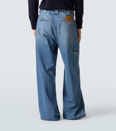 Plan C Faded Wide-leg Jeans In Blue