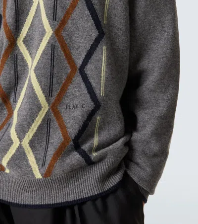 Plan C Intarsia Wool And Cashmere Sweater In Gray