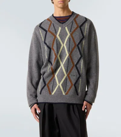 Plan C Intarsia Wool And Cashmere Sweater In Gray