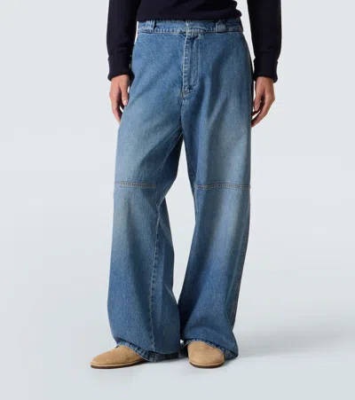 Plan C Faded Wide-leg Jeans In Blue