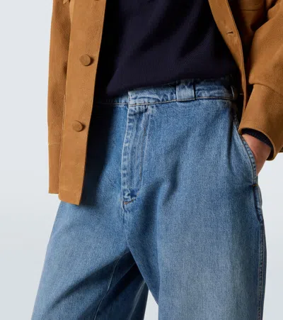 Plan C Faded Wide-leg Jeans In Blue