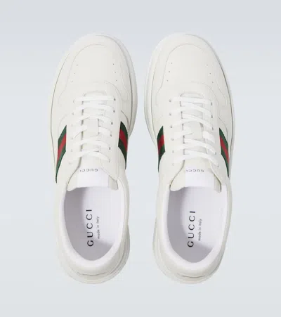 Gucci Men White Sneakers With Web Detail And Oversized Sole In Leather Man In White