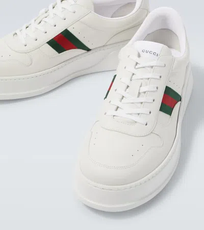Gucci Men White Sneakers With Web Detail And Oversized Sole In Leather Man In White