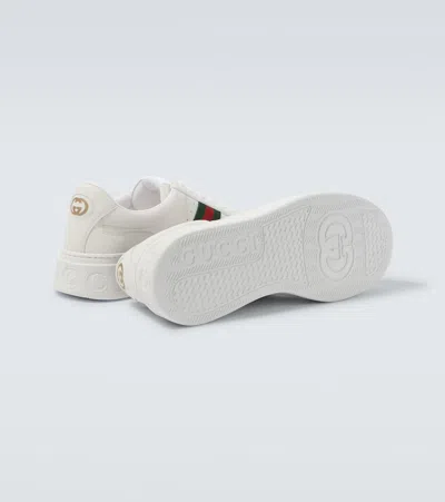 Gucci Men White Sneakers With Web Detail And Oversized Sole In Leather Man In White