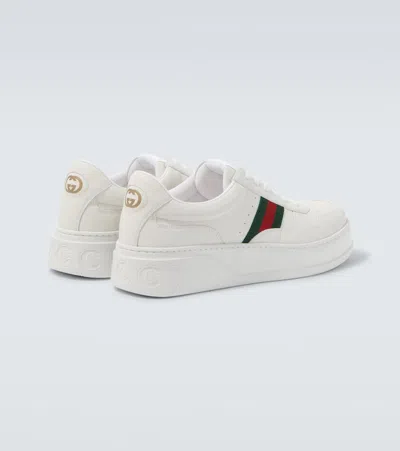 Gucci Men White Sneakers With Web Detail And Oversized Sole In Leather Man In White