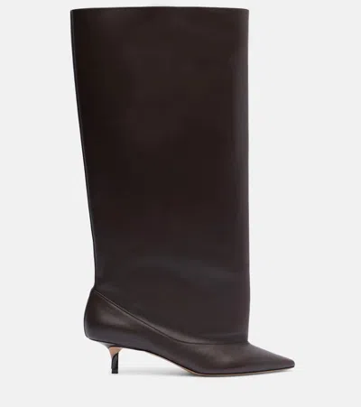Jacquemus Brown Smooth Leather Wide The High Tourni Boots In Brown