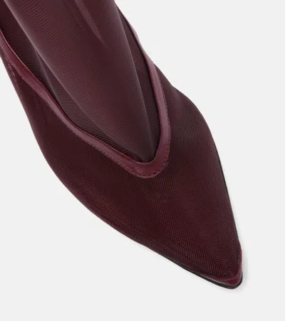 Jacquemus Mid-calf Stiletto Boots Mesh Overlay In Burgundy
