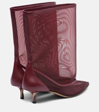 Jacquemus Mid-calf Stiletto Boots Mesh Overlay In Burgundy