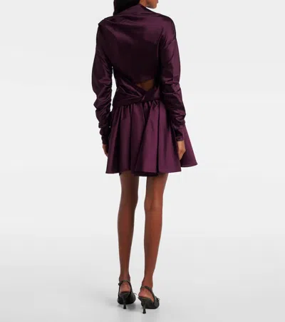 Ganni Satin Blouse With Draped Detail And High Neck In Burgundy